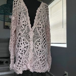 Vintage Baby Pink Crochet Cardigan